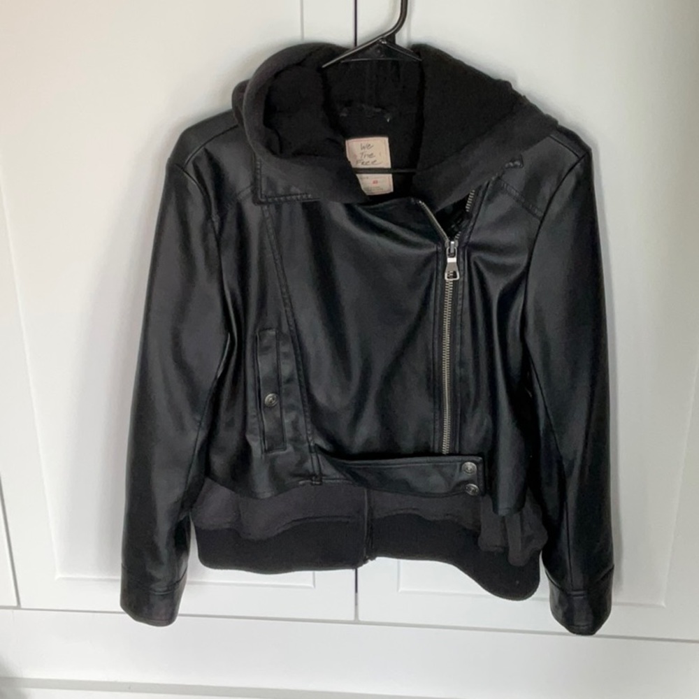 We The Free Black Vegan Leather Hooded Layered Jacket